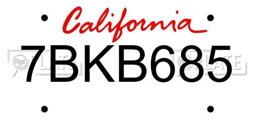 7BKB685 California License Plate