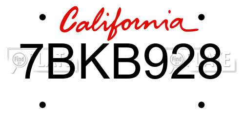 7BKB928 California License Plate