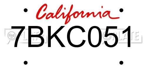 7BKC051 California License Plate