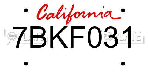 7BKF031 California License Plate