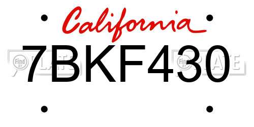 7BKF430 California License Plate
