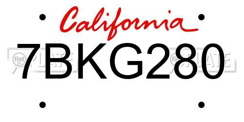 7BKG280 California License Plate