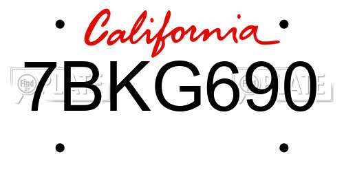 7BKG690 California License Plate