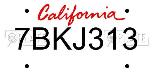 7BKJ313 California License Plate