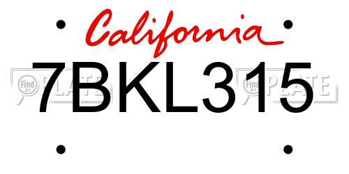 7BKL315 California License Plate