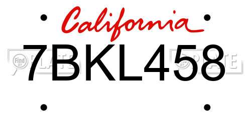 7BKL458 California License Plate