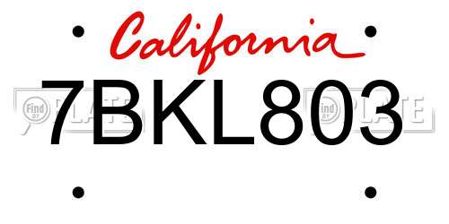 7BKL803 California License Plate