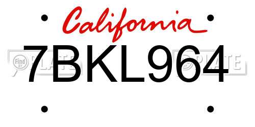 7BKL964 California License Plate