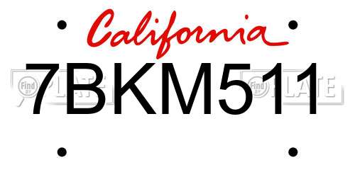 7BKM511 California License Plate