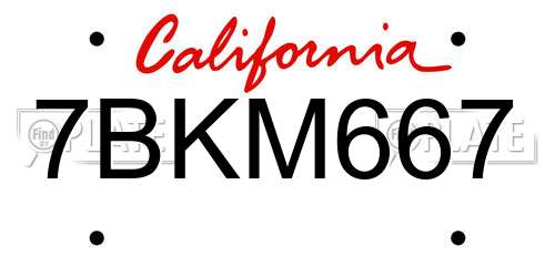 7BKM667 California License Plate