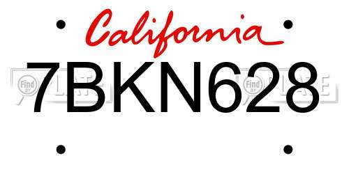 7BKN628 California License Plate