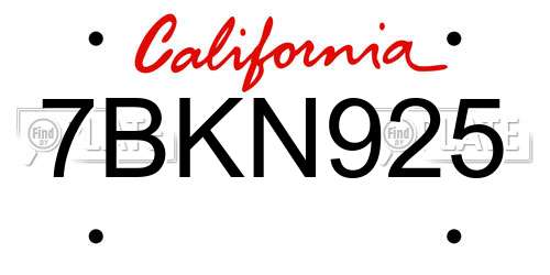 7BKN925 California License Plate
