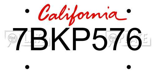 7BKP576 California License Plate