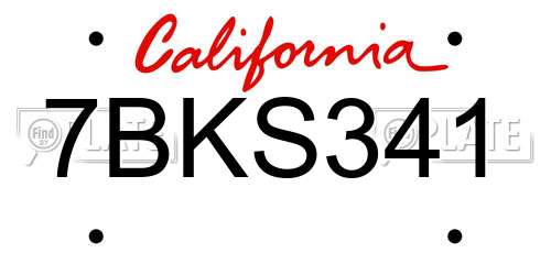 7BKS341 California License Plate