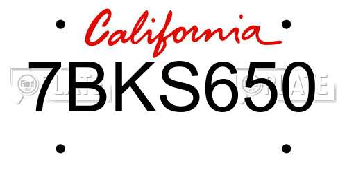 7BKS650 California License Plate