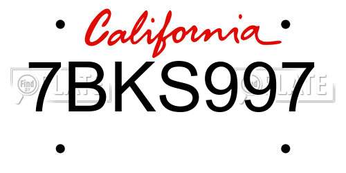 7BKS997 California License Plate