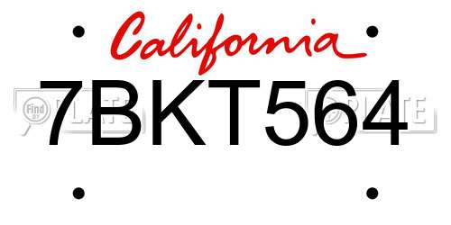 7BKT564 California License Plate