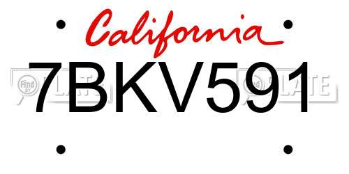 7BKV591 California License Plate