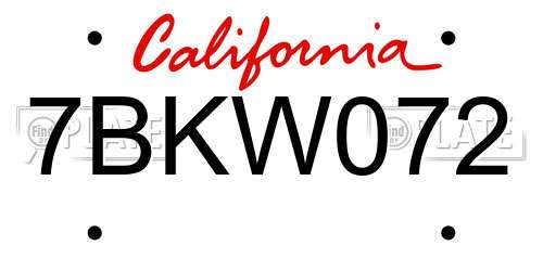 7BKW072 California License Plate