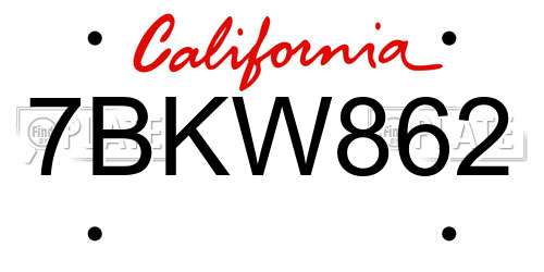 7BKW862 California License Plate