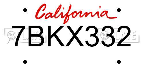 7BKX332 California License Plate