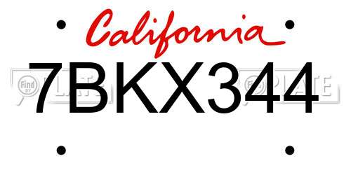 7BKX344 California License Plate