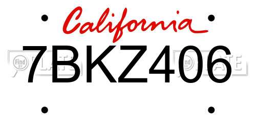 7BKZ406 California License Plate