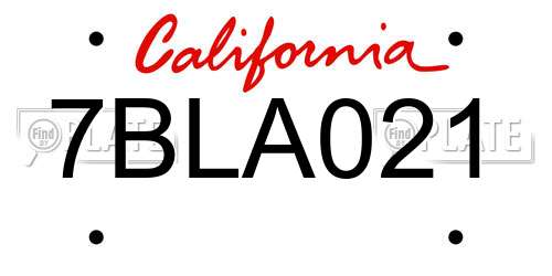 7BLA021 California License Plate