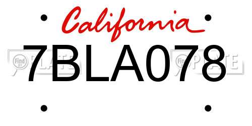 7BLA078 California License Plate