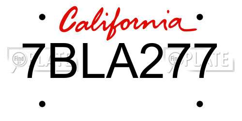 7BLA277 California License Plate