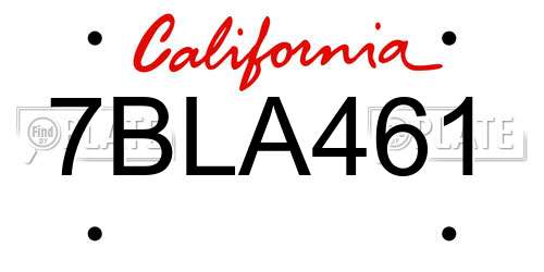 7BLA461 California License Plate