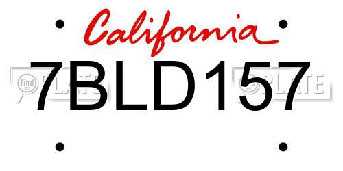 7BLD157 California License Plate