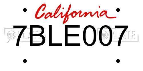 7BLE007 California License Plate