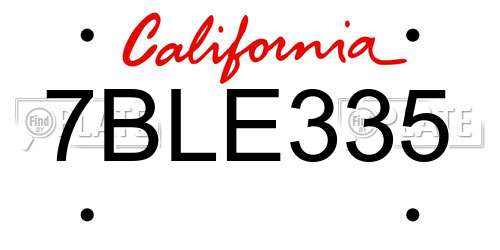 7BLE335 California License Plate