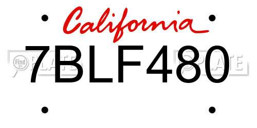 7BLF480 California License Plate