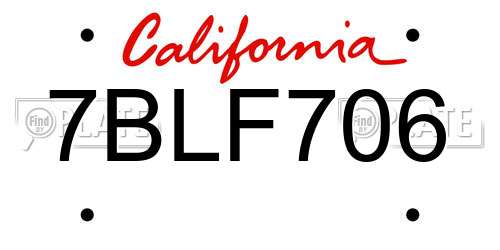 7BLF706 California License Plate