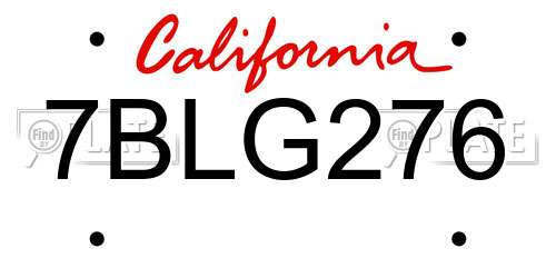 7BLG276 California License Plate