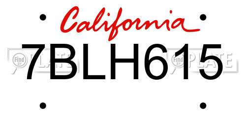 7BLH615 California License Plate