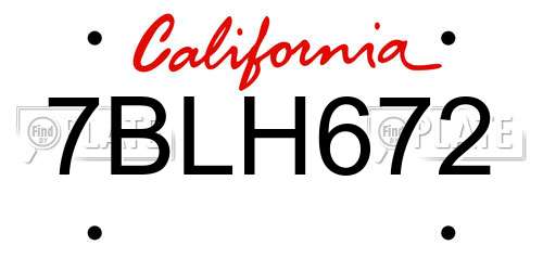 7BLH672 California License Plate