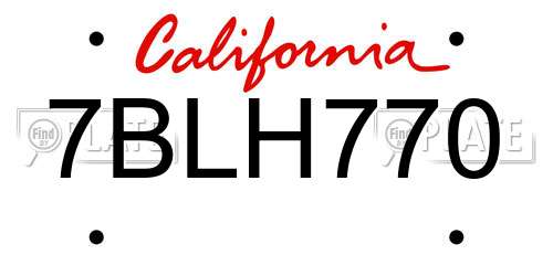 7BLH770 California License Plate