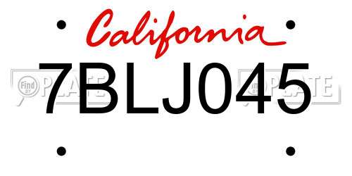 7BLJ045 California License Plate
