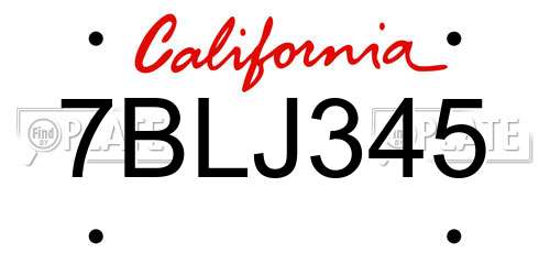 7BLJ345 California License Plate