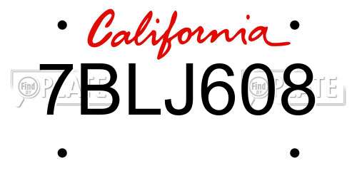 7BLJ608 California License Plate