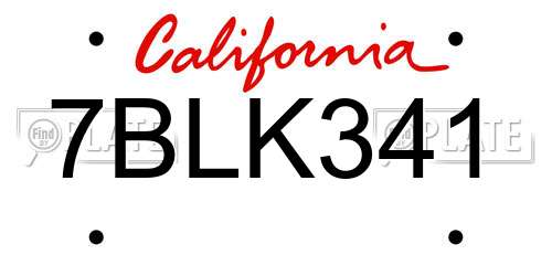 7BLK341 California License Plate
