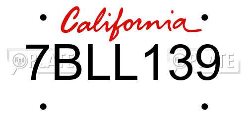 7BLL139 California License Plate