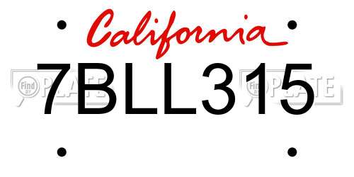 7BLL315 California License Plate