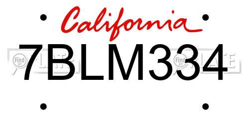 7BLM334 California License Plate