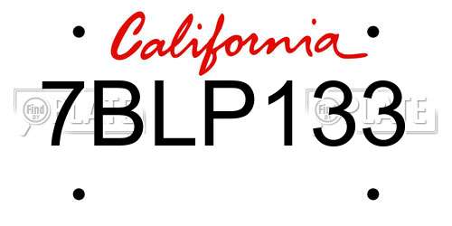 7BLP133 California License Plate