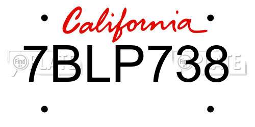 7BLP738 California License Plate