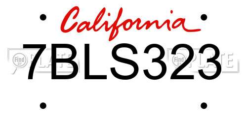 7BLS323 California License Plate